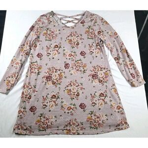 Just Be Multi Color Floral Polyester Women's Long Sleeve Light Sweater Dress  XL